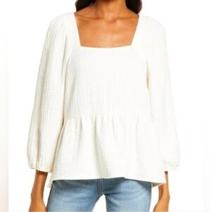 Madewell lightspun millbrook puff-sleeve peplum top Size S